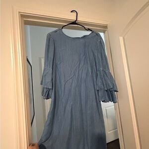 beachlunchlounge Light Blue Denim Dress with Ruffle Sleeves